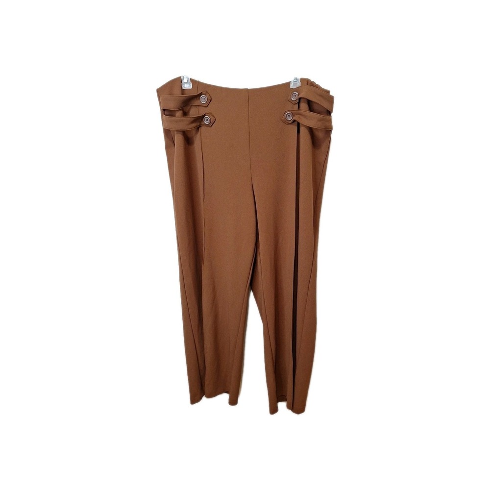 Cato Pull On Dress Pants Womens 26/28W Stitched Crease‎ Button Straps Detail